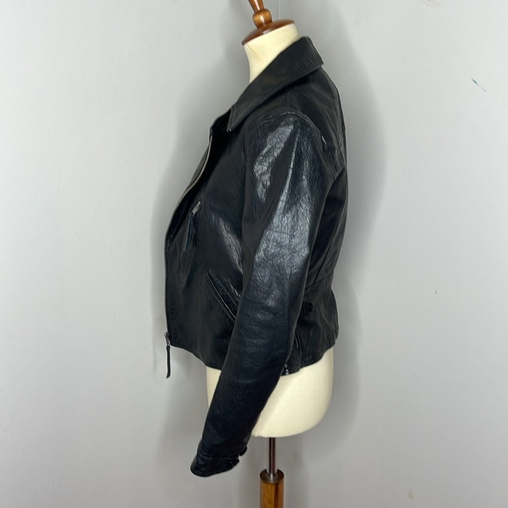 Polo Ralph Lauren Black Silver Zip Buffalo Leather Biker Moto Jacket - Picture 3 of 10